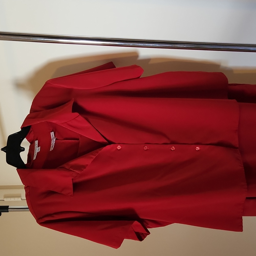 Two Piece Red Colored Sleeveless Slip on Dress with removable button Jacket